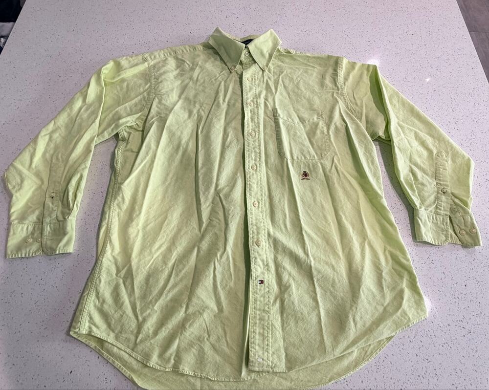 Vintage Tommy Hilfiger Original Oxford Shirt Mens L 16.5 32-33 Green Crest
